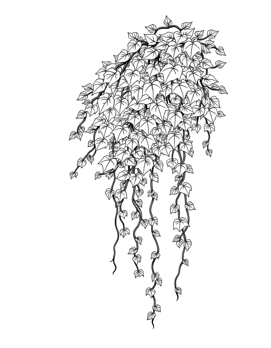 A hanging shrub with vines and leaves