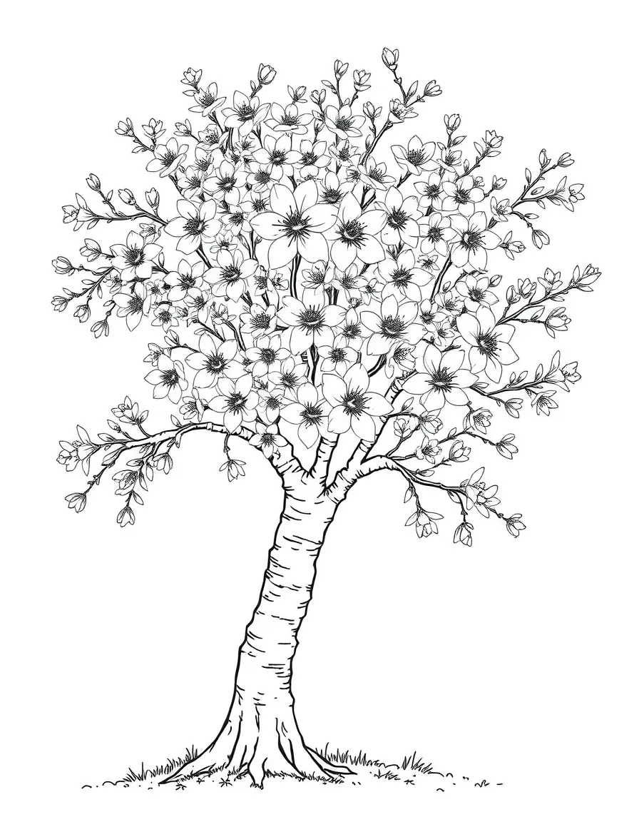 A tree with blossoms blooming on every branch