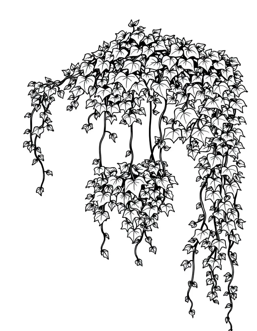 A hanging shrub with vines and leaves