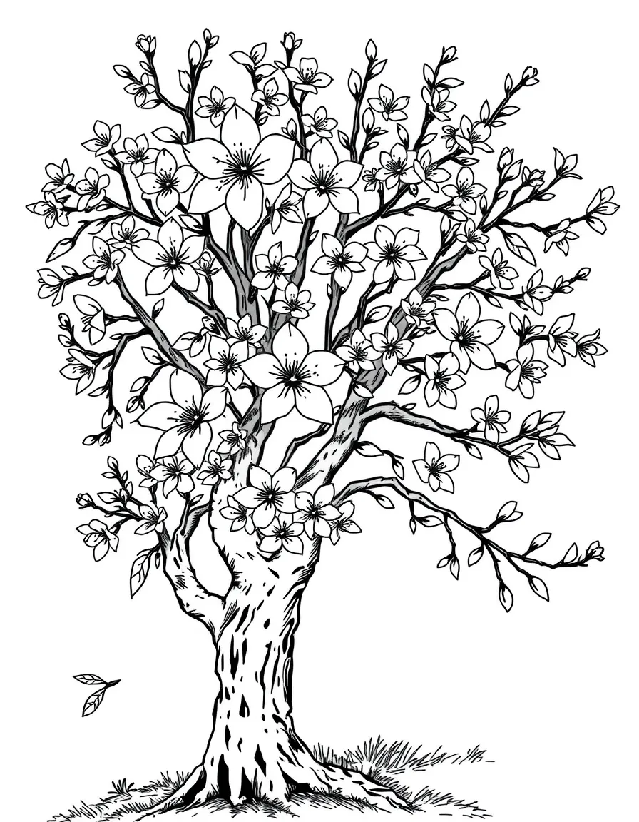 A tree with blossoms blooming on every branch