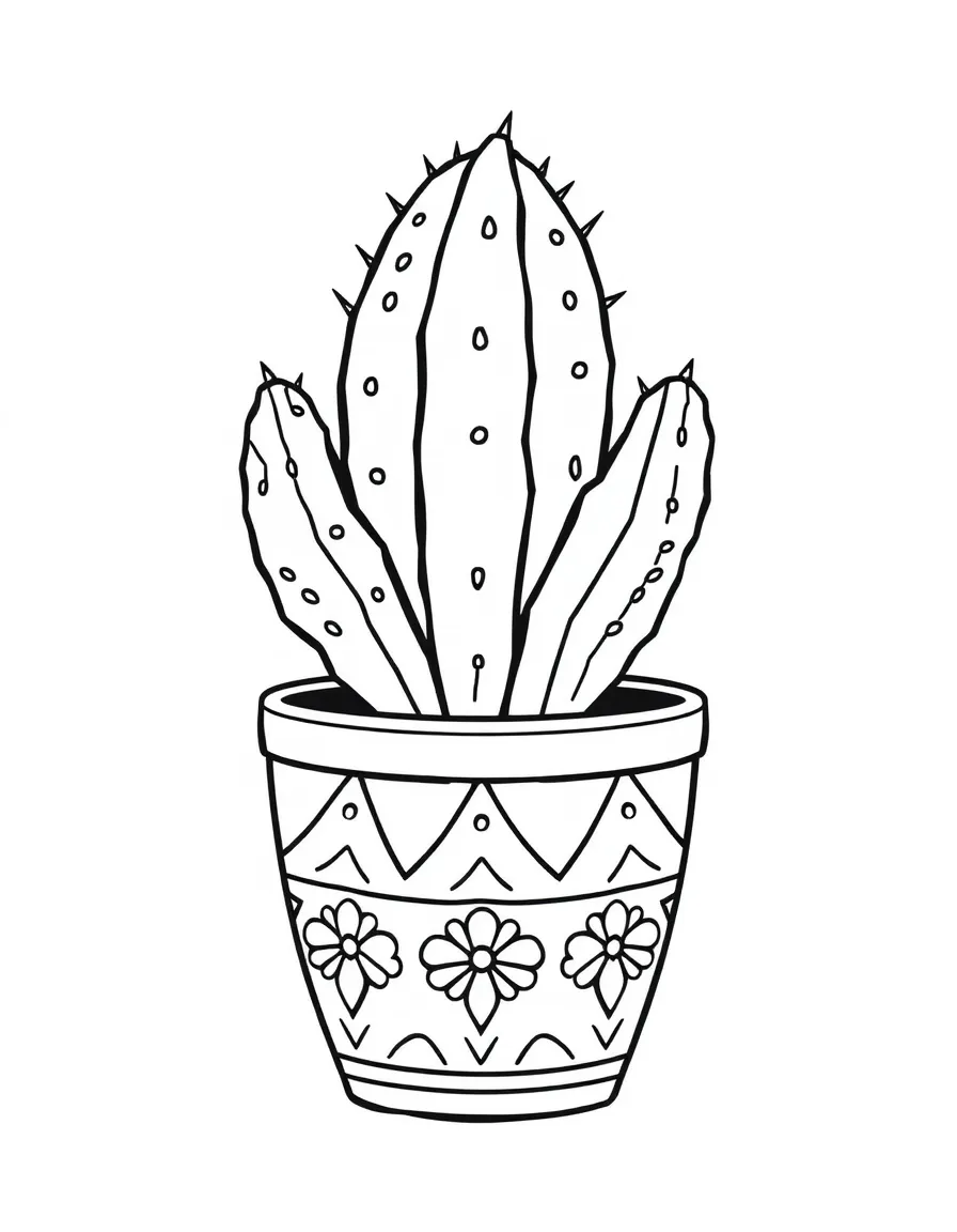A cute cactus in a patterned blossompot