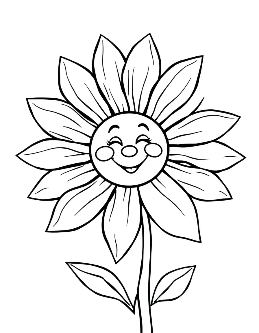 A single sunblossom with large petals and a smiling face in the center