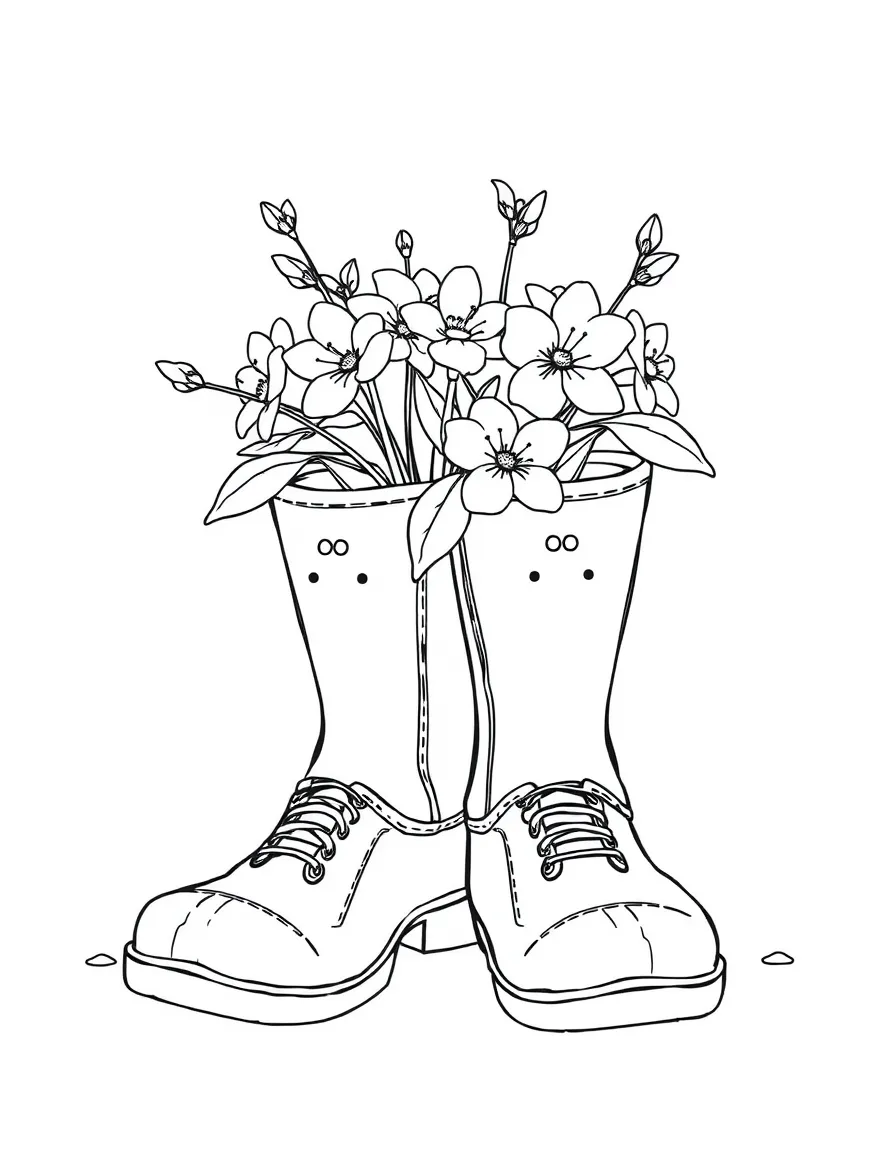 A pair of boots with blossoms growing inside