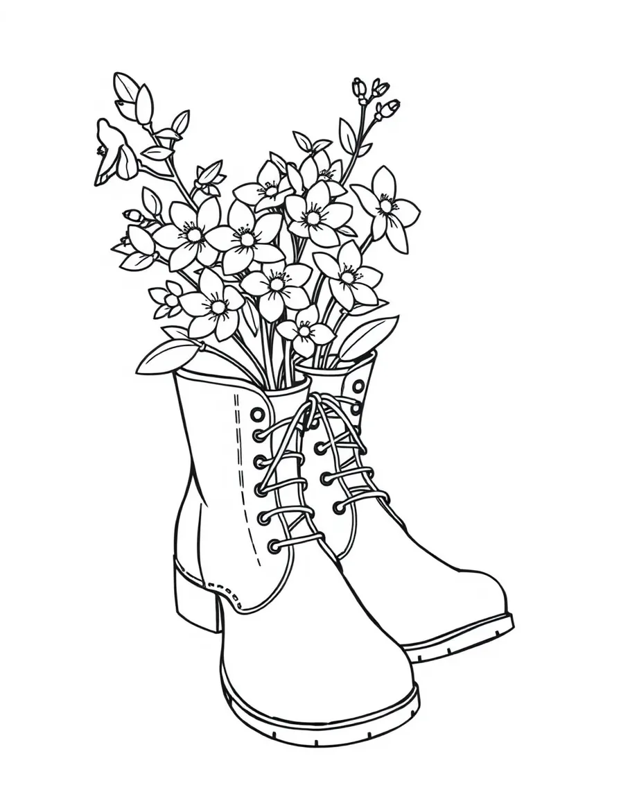 A pair of boots with blossoms growing inside