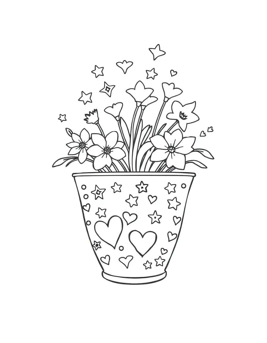 A blossompot painted with stars and hearts