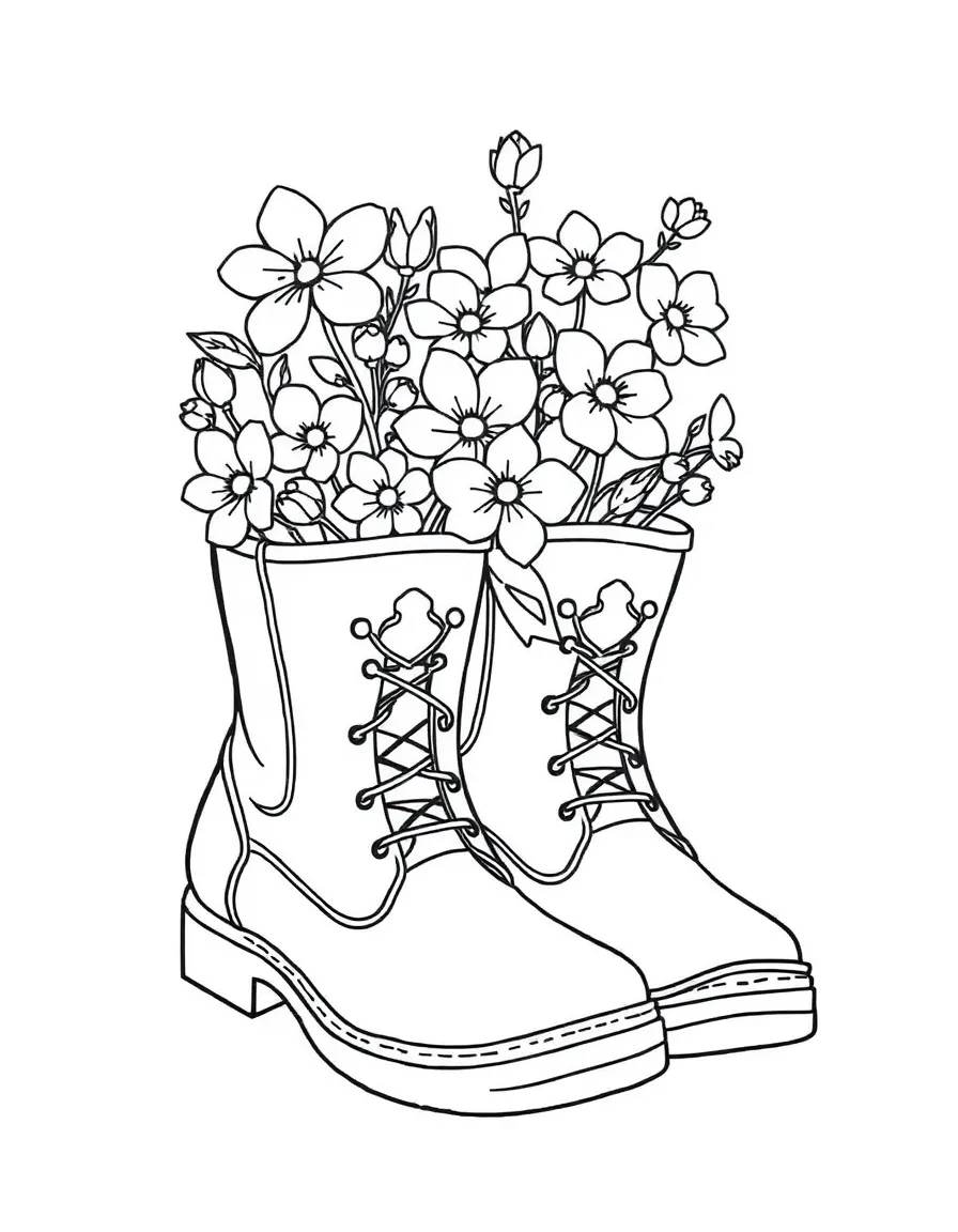 A pair of boots with blossoms growing inside