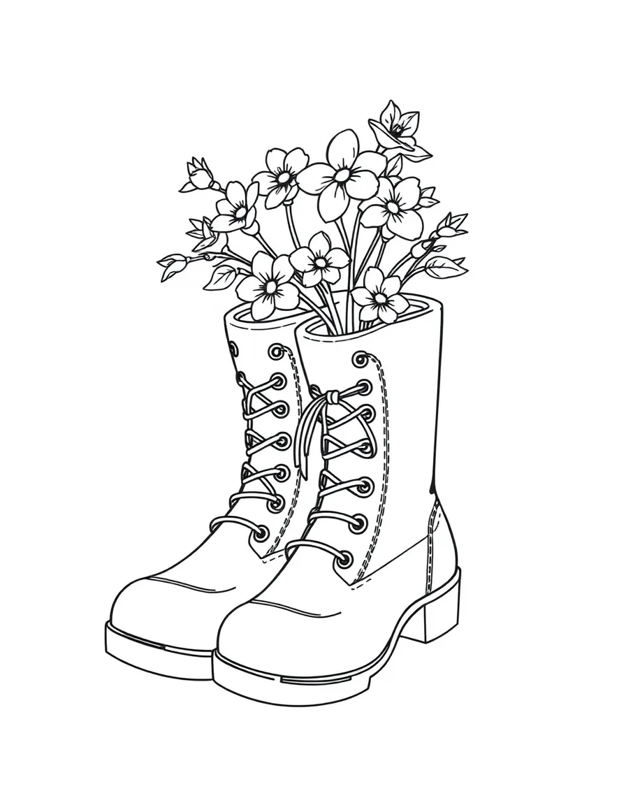 A pair of boots with blossoms growing inside