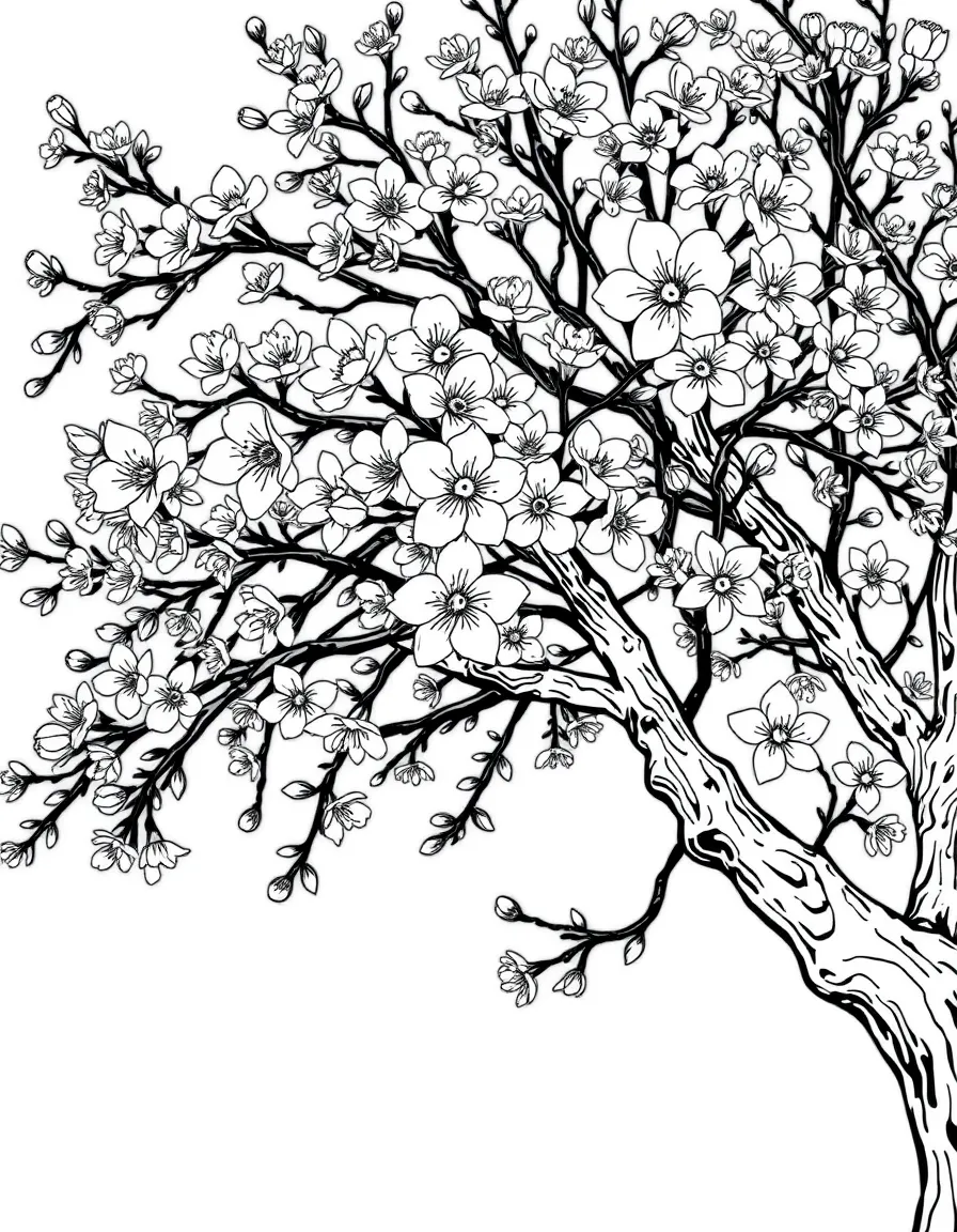 A tree with blossoms blooming on every branch