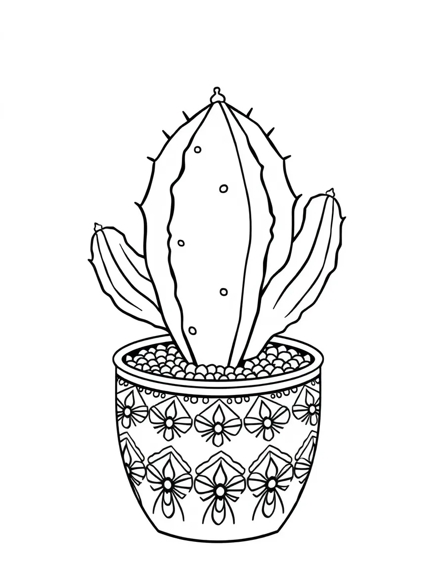 A cute cactus in a patterned blossompot
