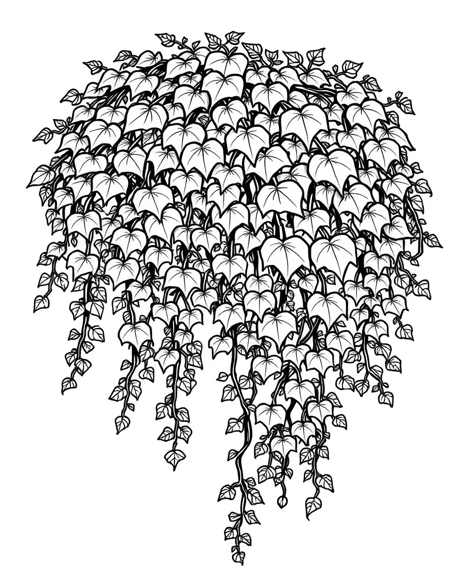 A hanging shrub with vines and leaves