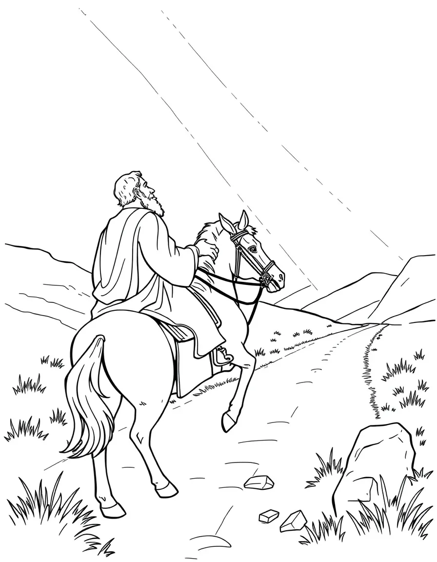 Paul on the road to Damascus, seeing a bright light and falling from his horse.