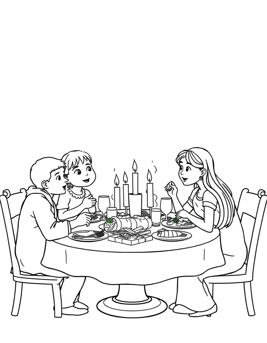 The Passover meal, with a family sharing a special dinner.