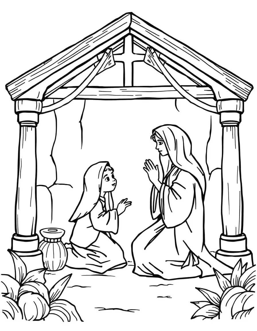 Hannah praying for a child in the temple.