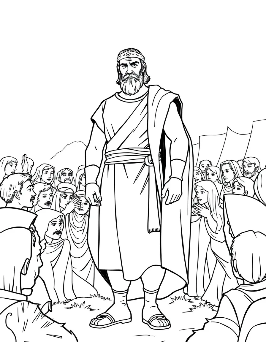 King Saul tall and handsome, standing among the people.