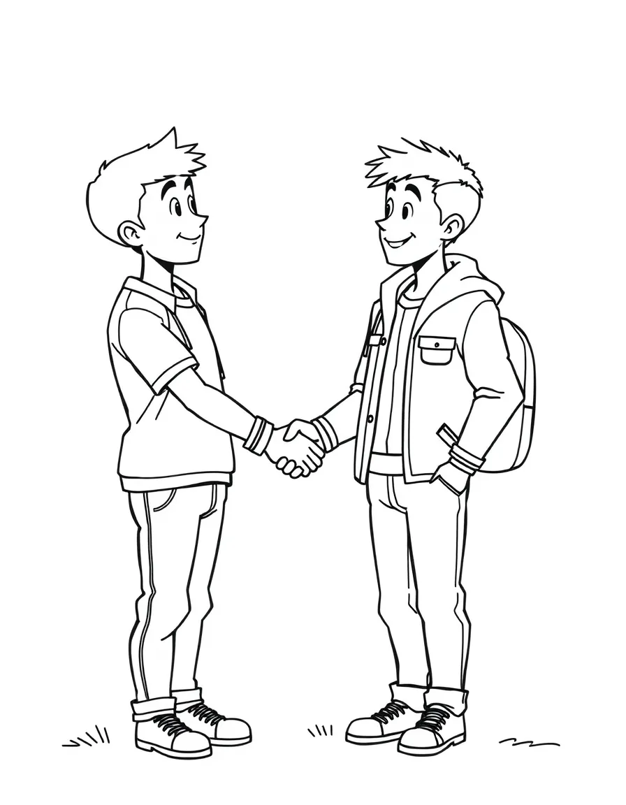 Jonathan and David becoming best friends, shaking hands.