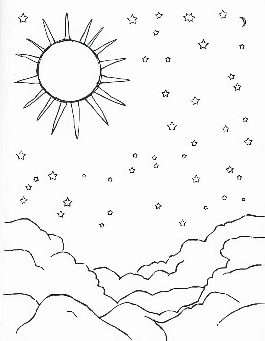 The creation of sun, moon, and stars in the sky.