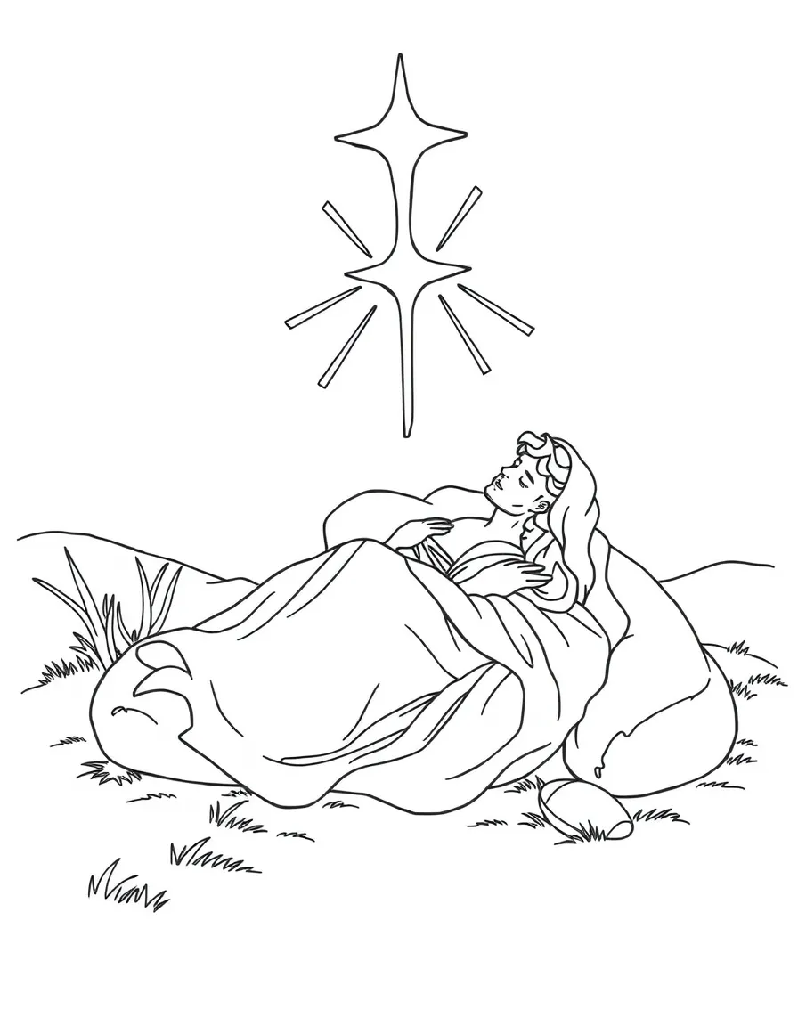 God resting on the seventh day, with a peaceful scene.