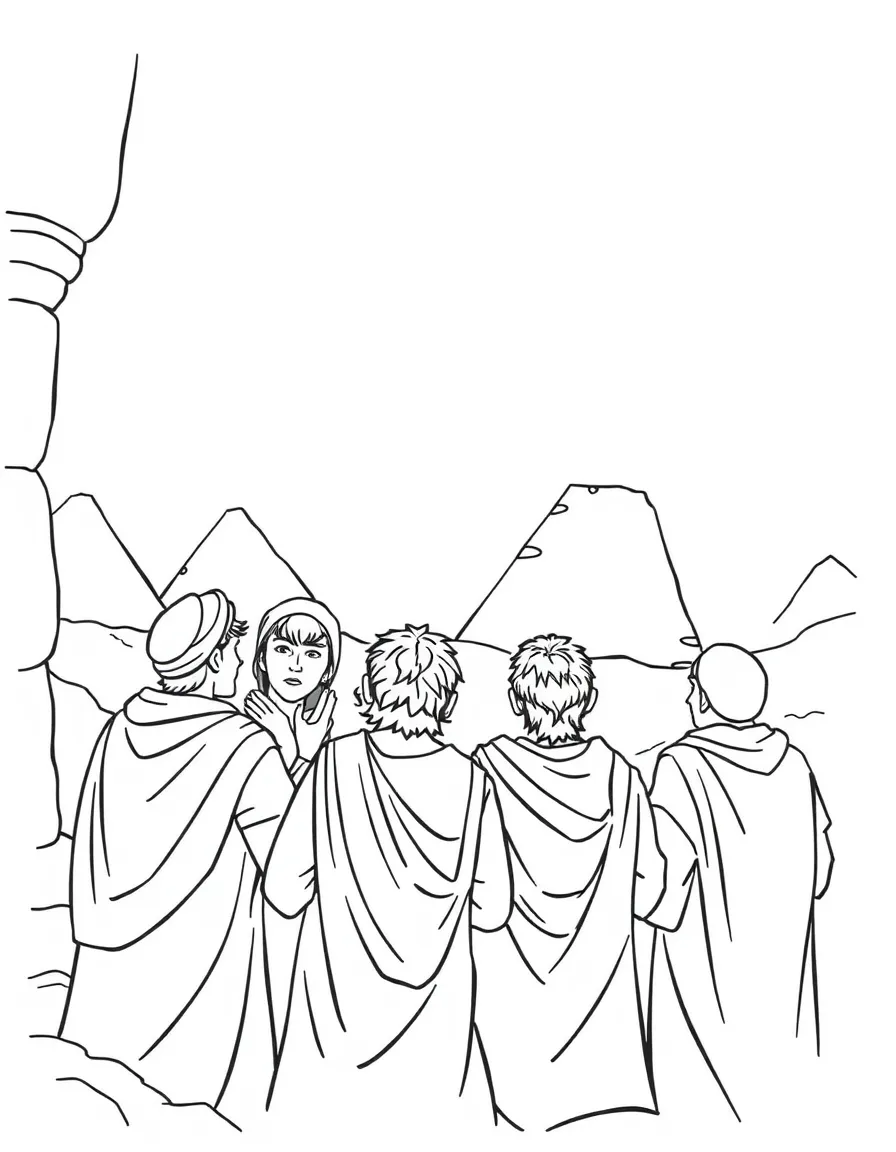 Joseph's brothers bowing down to him in Egypt, looking surprised.
