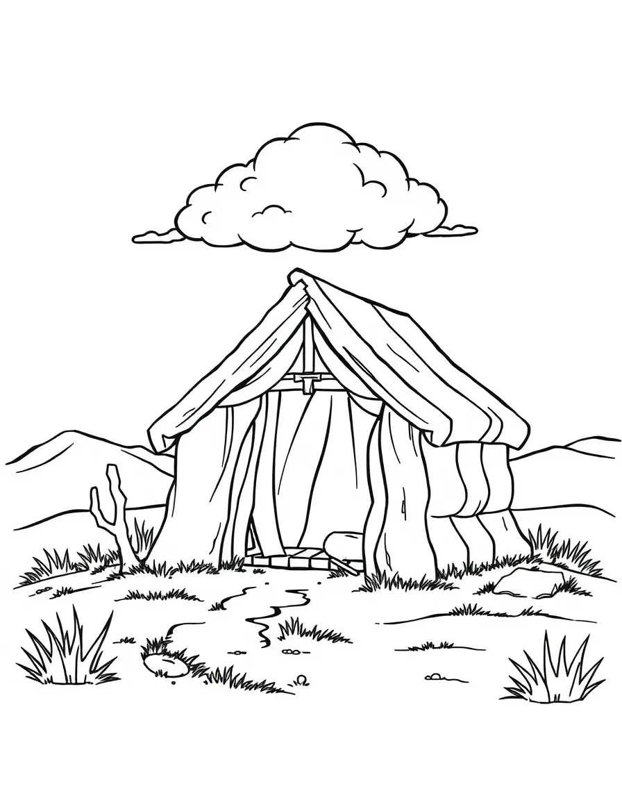 The tabernacle in the wilderness, with a cloud over it.