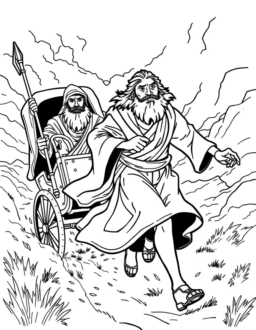 Elijah running faster than Ahab's chariot.