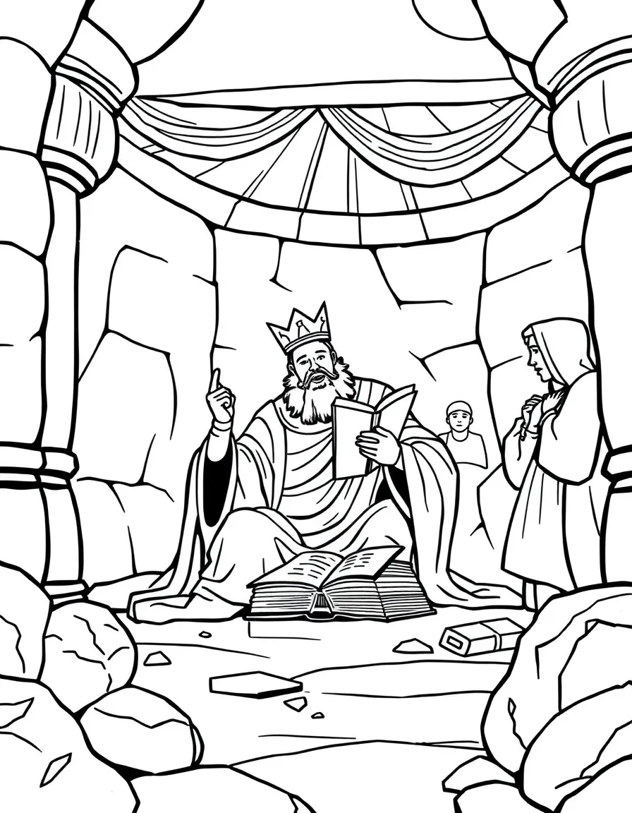 King Josiah finding the book of the Law in the temple.