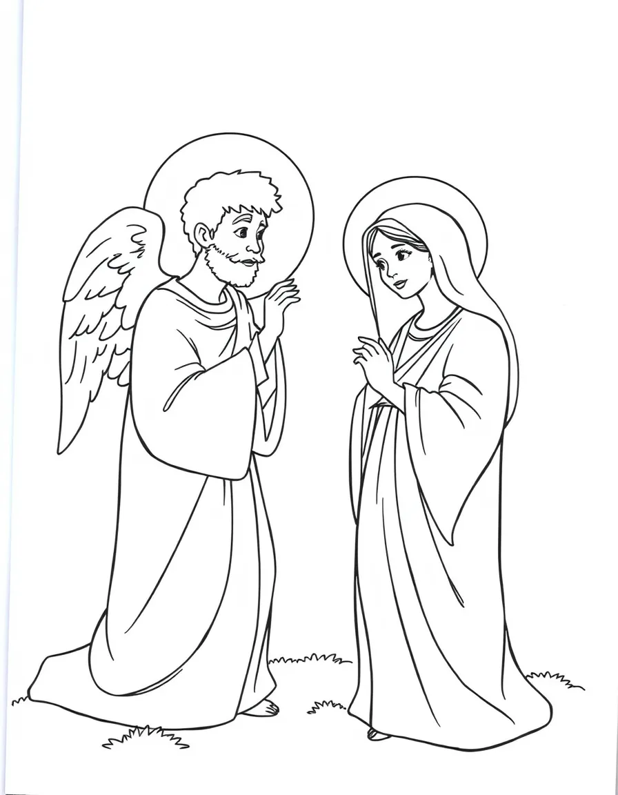 Gabriel appearing to Mary, telling her she will have a baby.