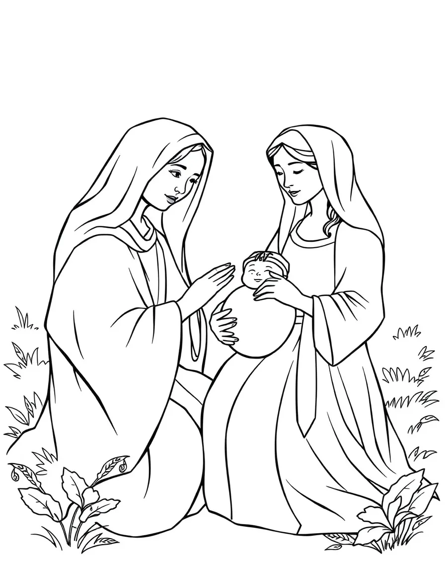 Mary visiting Elizabeth, and baby John leaping in Elizabeth's womb.