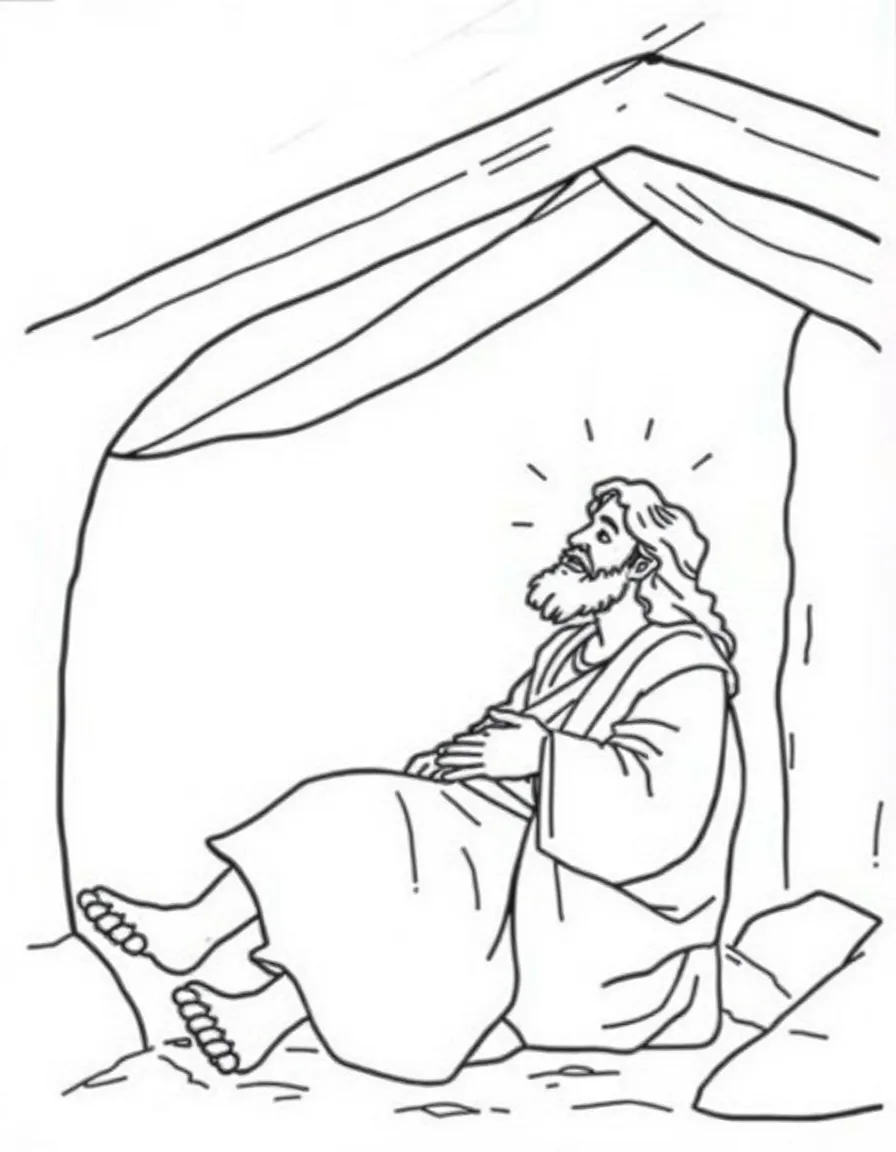 Jesus healing the paralytic man who is lowered through the roof.