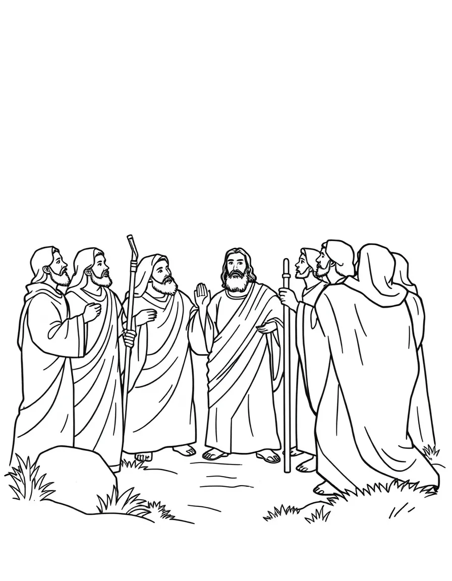 Jesus sending out the twelve disciples to preach and heal.