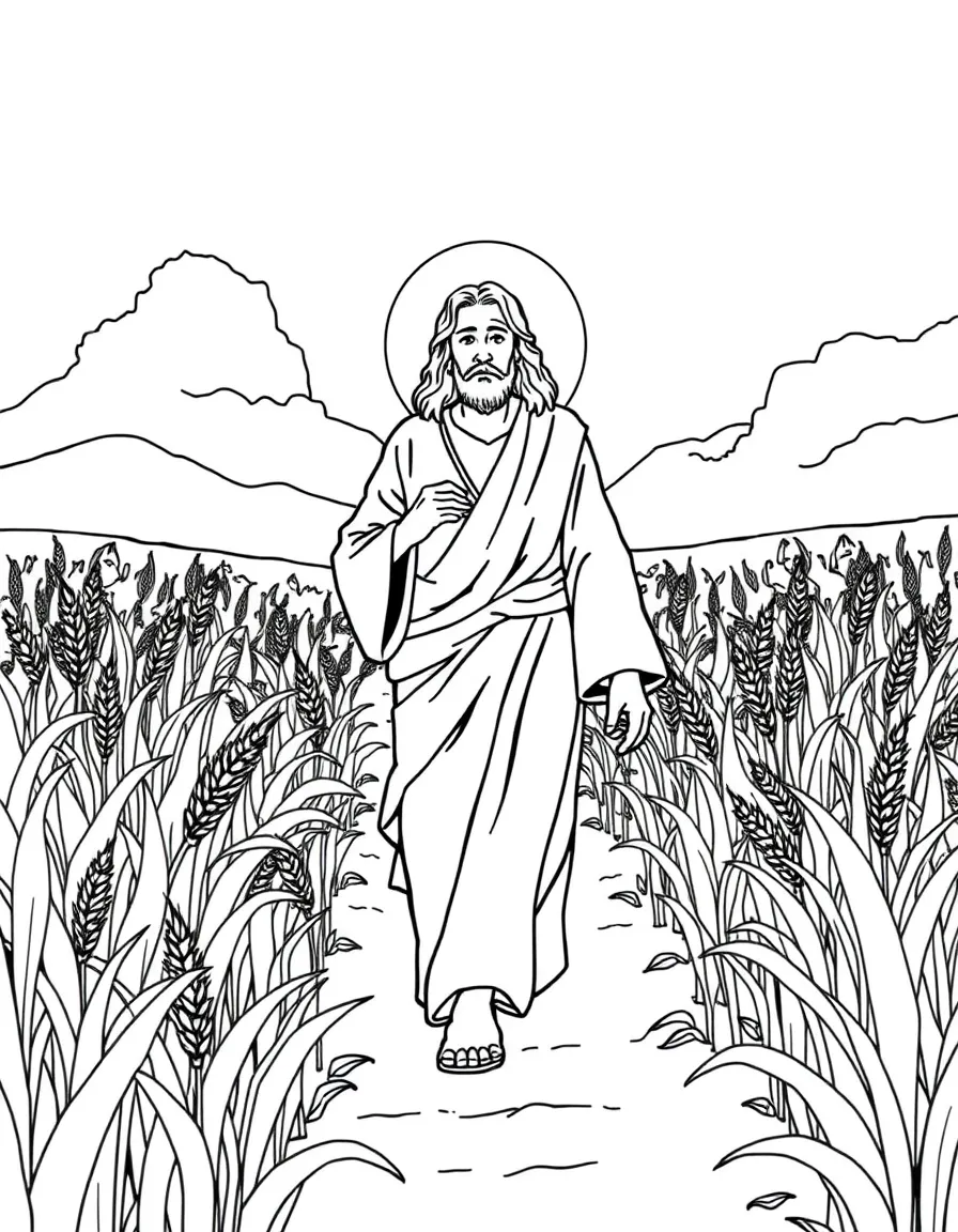 Jesus walking through grain fields on the Sabbath.