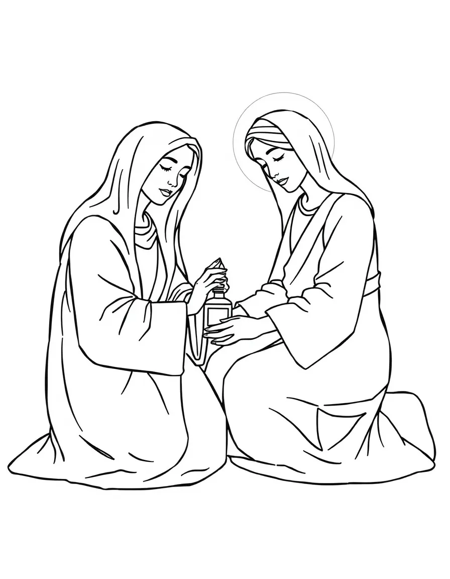 Mary anointing Jesus' feet with perfume.