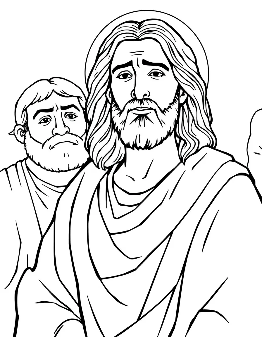 Jesus before Pilate, looking calm and peaceful.