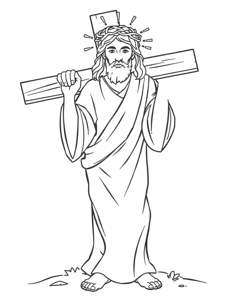 Jesus carrying the cross, with a crown of thorns.