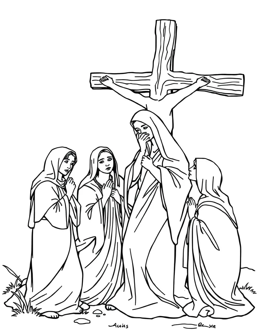 Mary Magdalene and other women weeping at the foot of the cross.