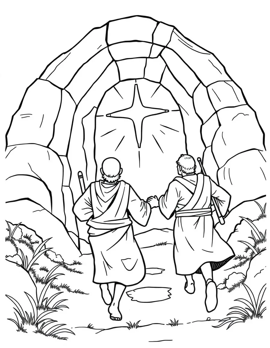 Peter and John running to the empty tomb.