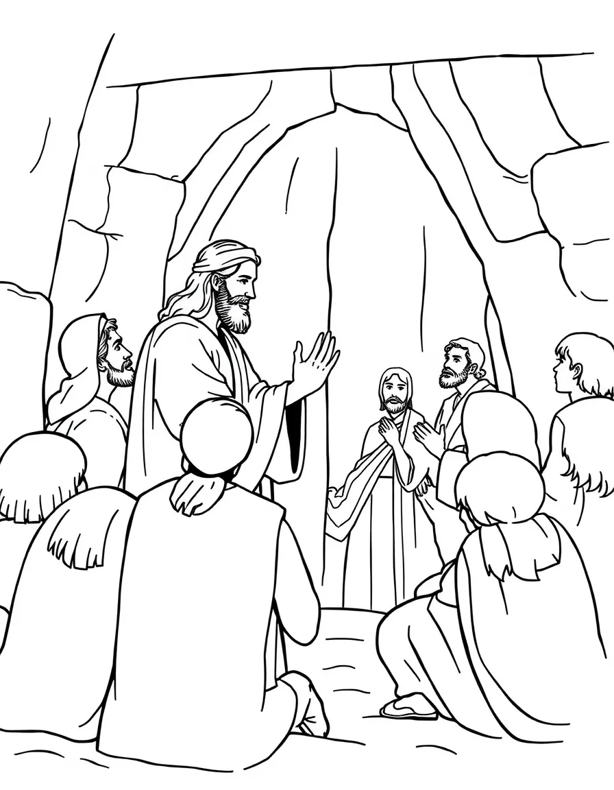 Jesus appearing to the disciples in the locked room, showing his hands and side.