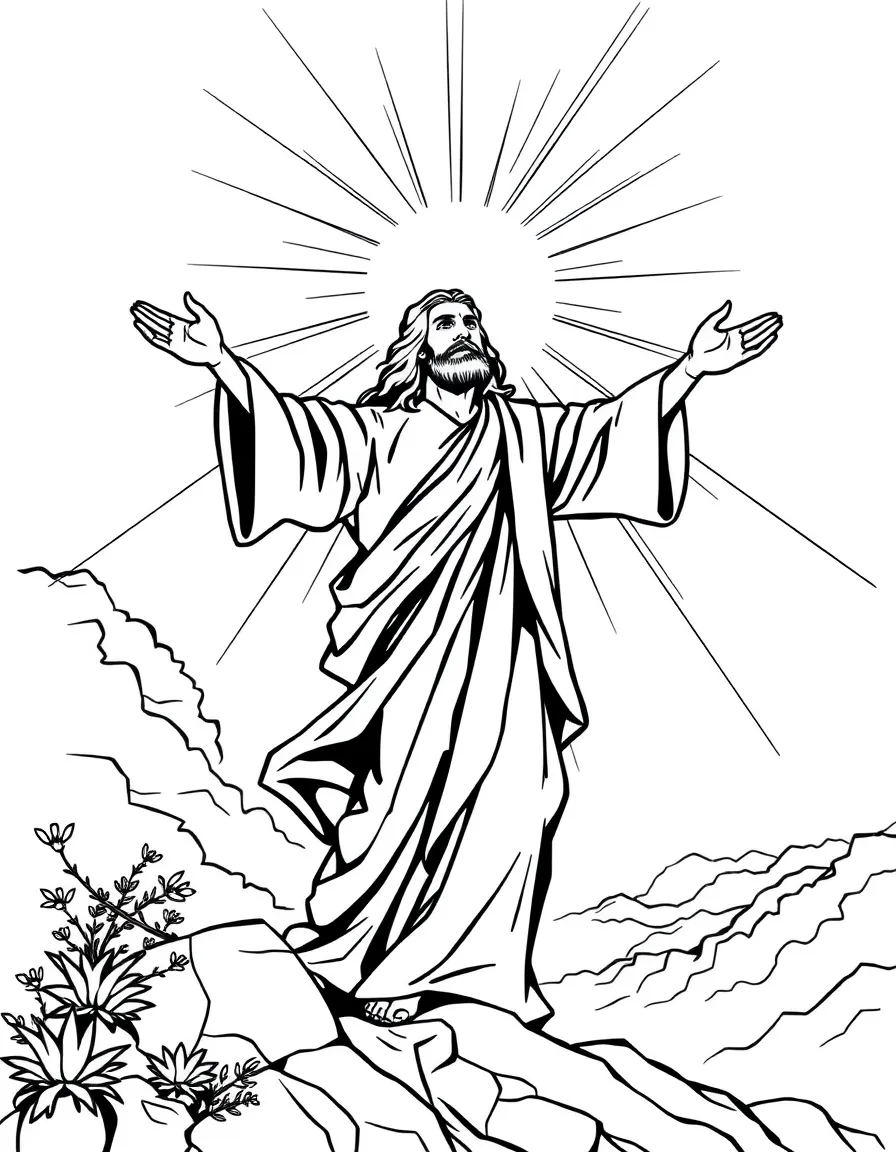 Jesus ascending into heaven from the Mount of Olives.