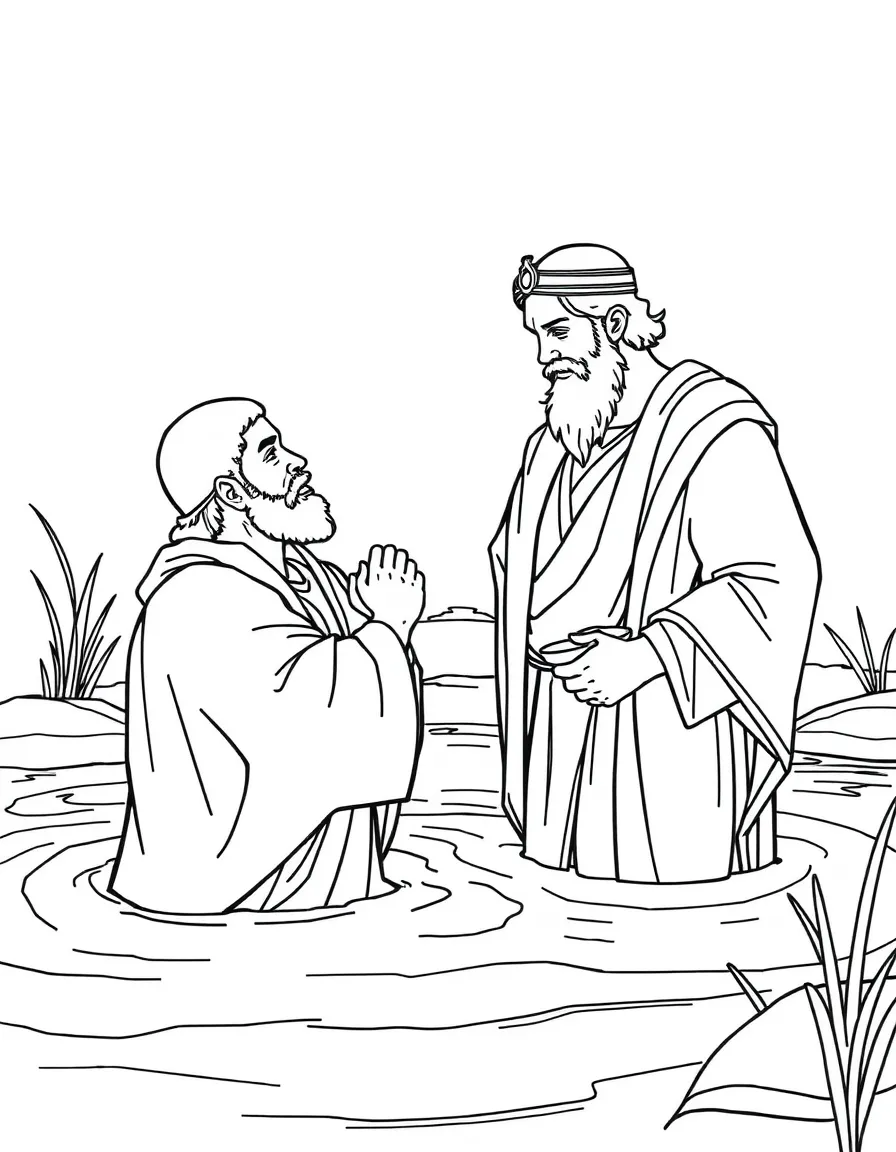 Philip baptizing the Ethiopian eunuch in a river.