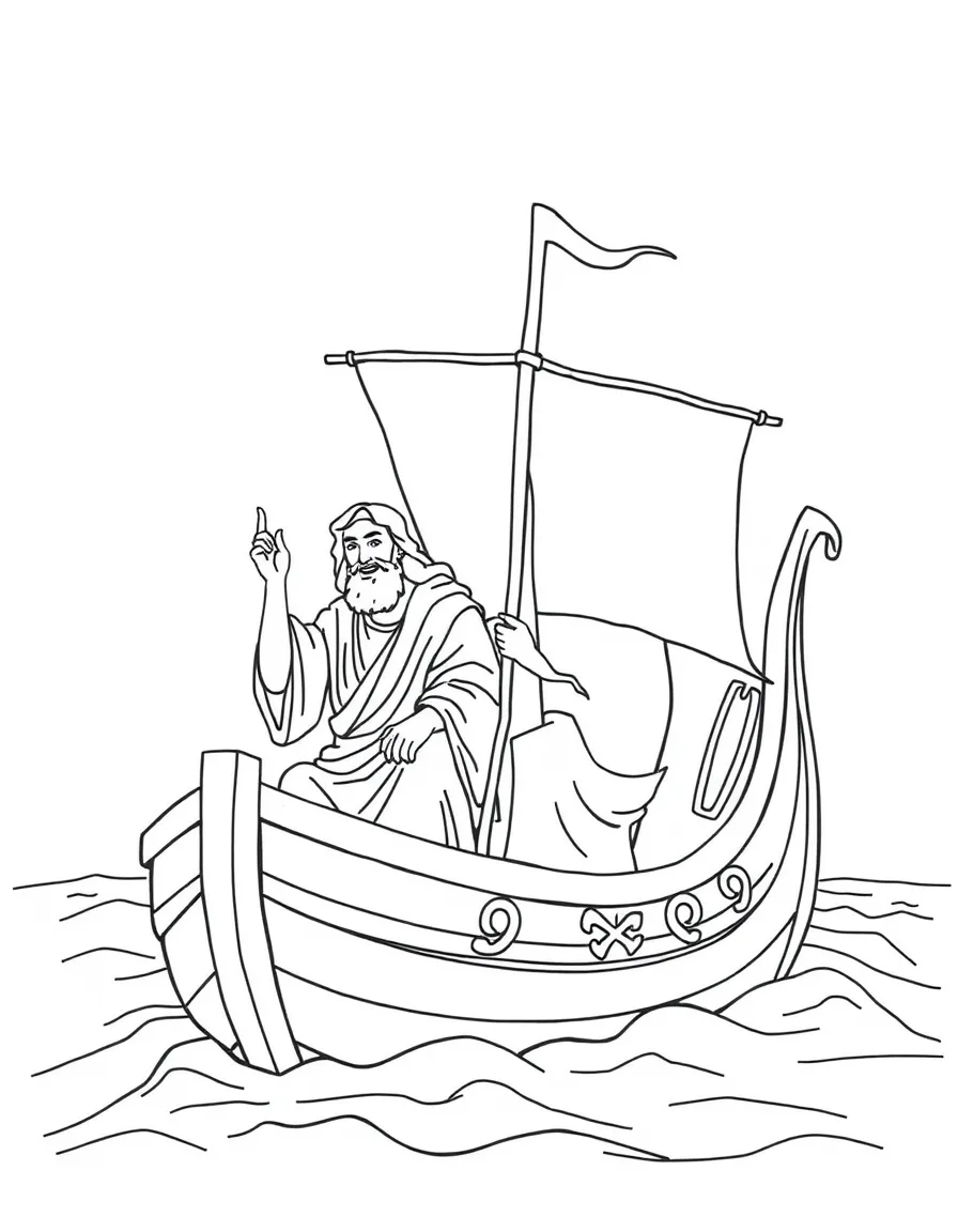 Paul and Barnabas on their first missionary journey, sailing in a ship.