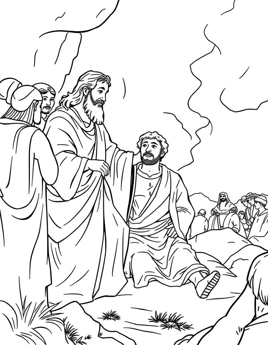 Paul healing a lame man in Lystra, with people thinking they are gods.