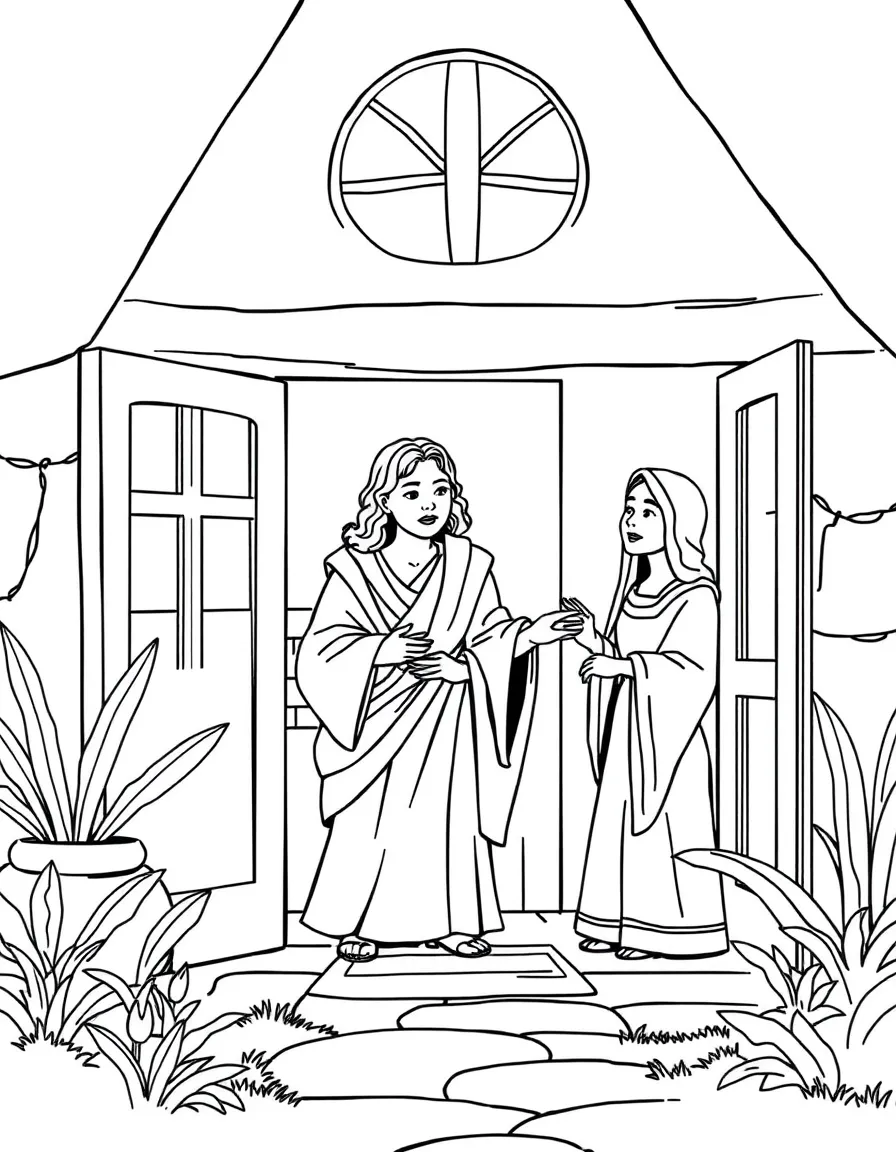 Lydia welcoming Paul and Silas into her home.