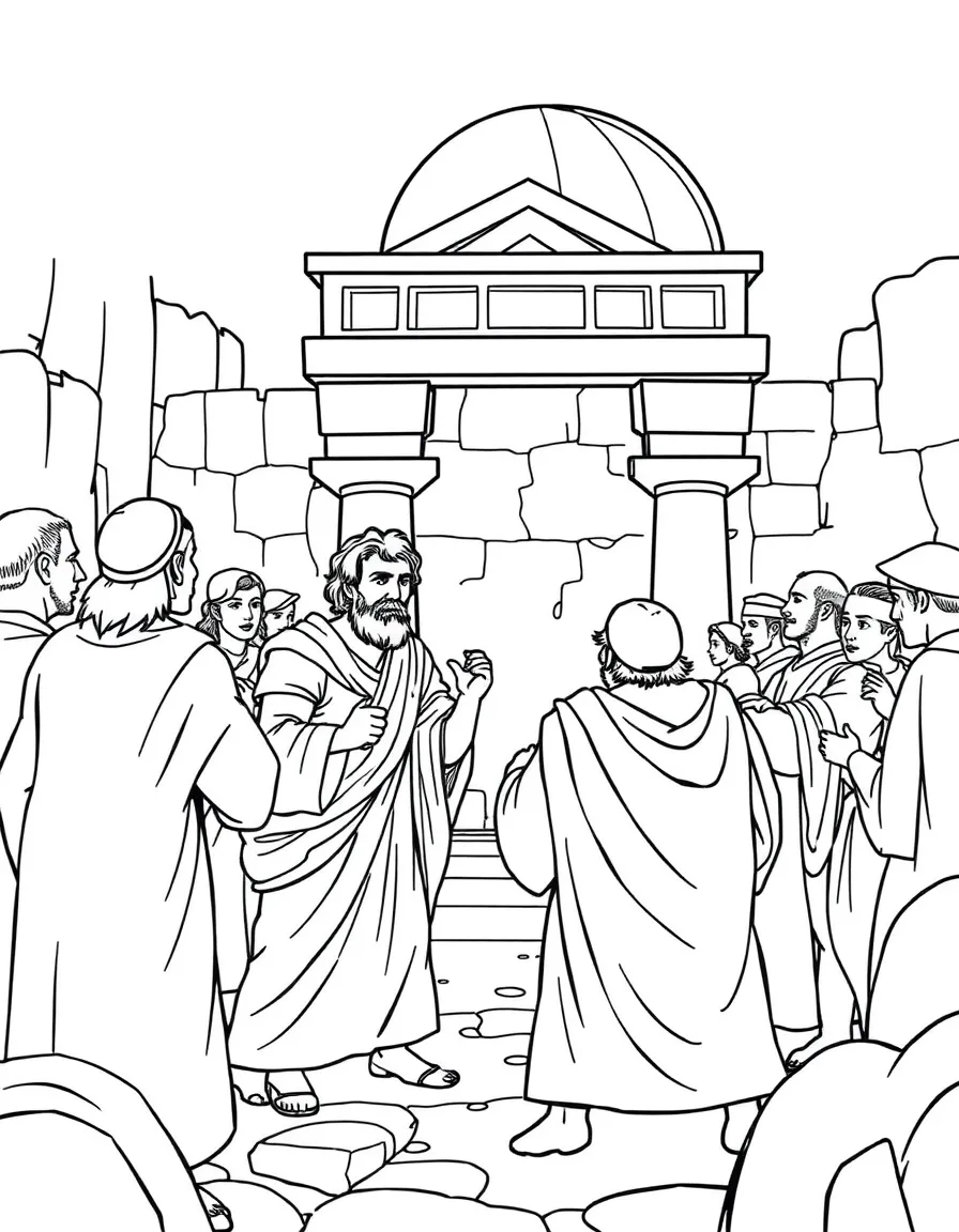 Paul being arrested in the temple in Jerusalem.