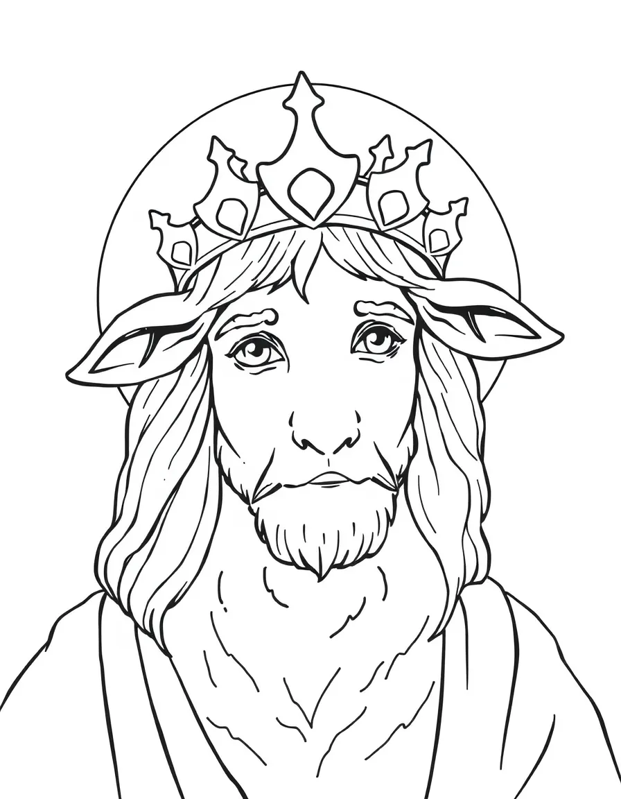 Jesus as the Lamb of God, with a crown and gentle eyes.