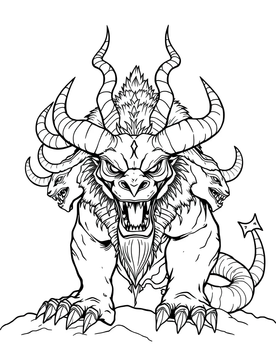 The beast with seven heads and ten horns.