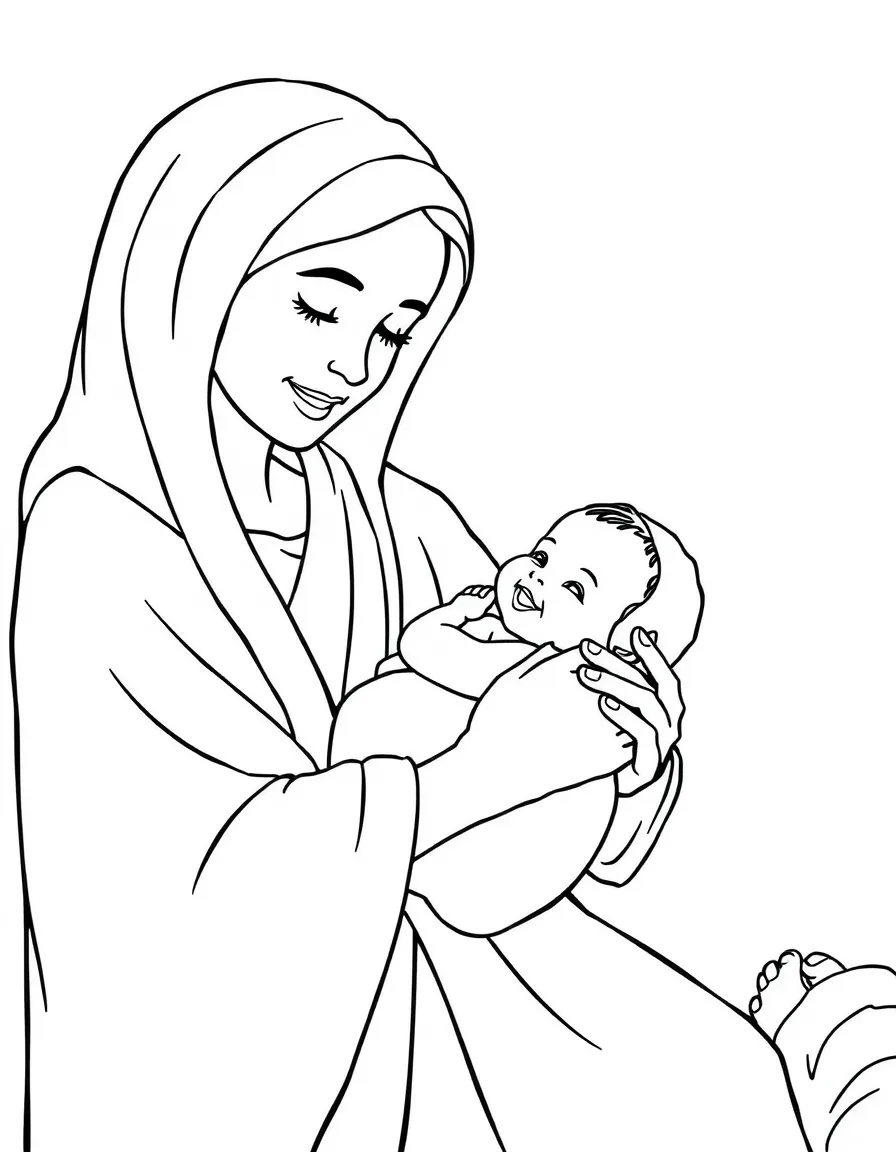 Isaac being born, a happy baby in Sarah's arms.