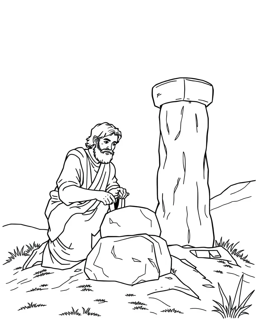 Jacob making a stone pillar after his dream.