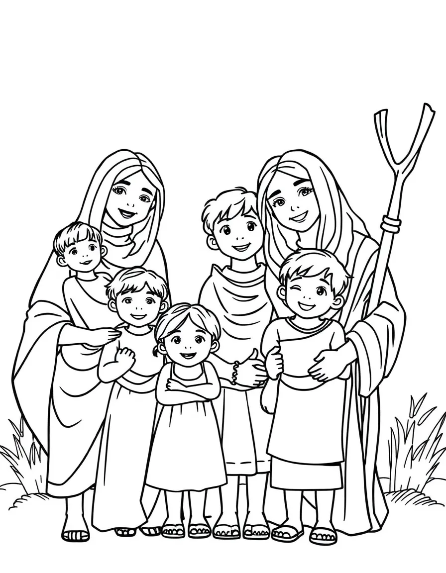 Rachel and Leah with their children, a big happy family.