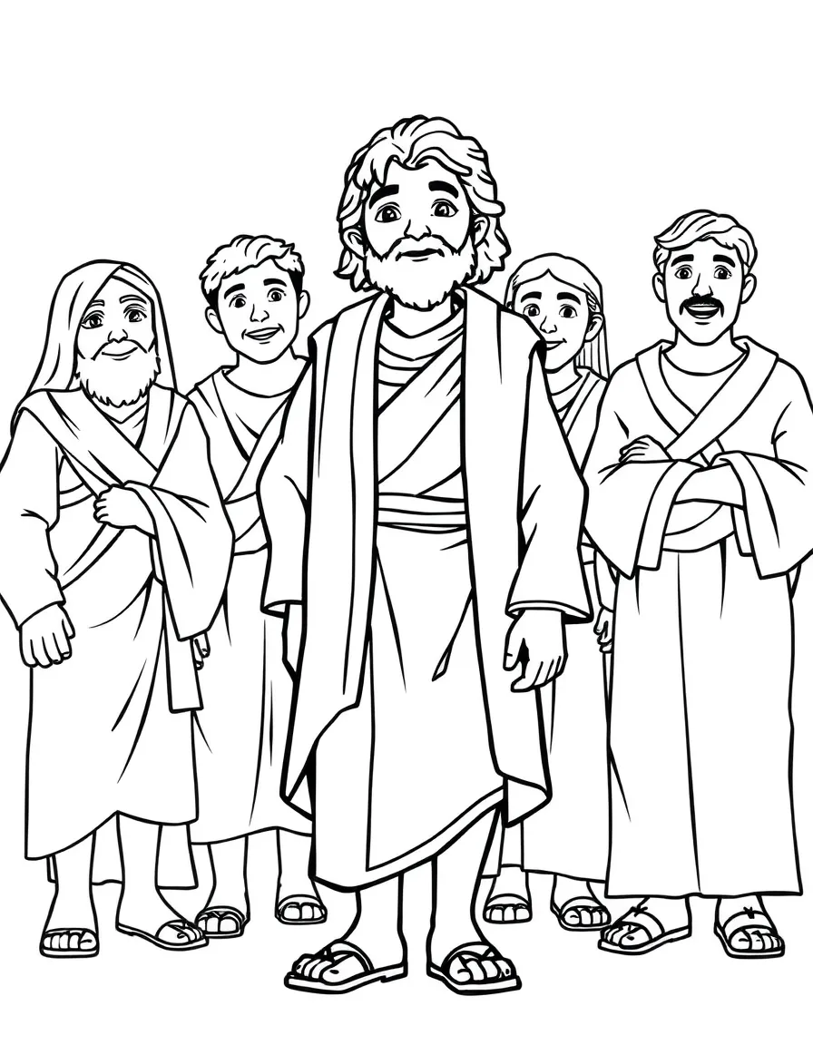 Joseph wearing the coat of many colors, standing out from his brothers.