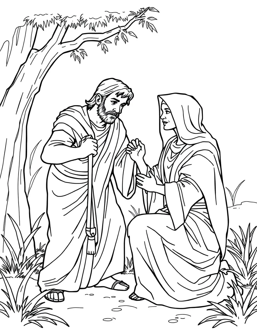 Potiphar's wife trying to grab Joseph.
