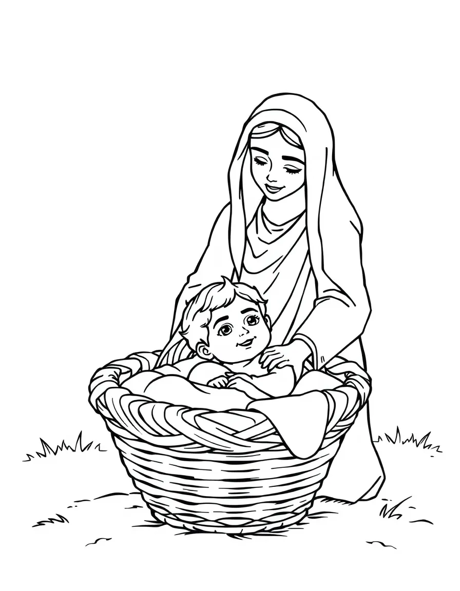 Moses' sister Miriam watching over him in the basket.